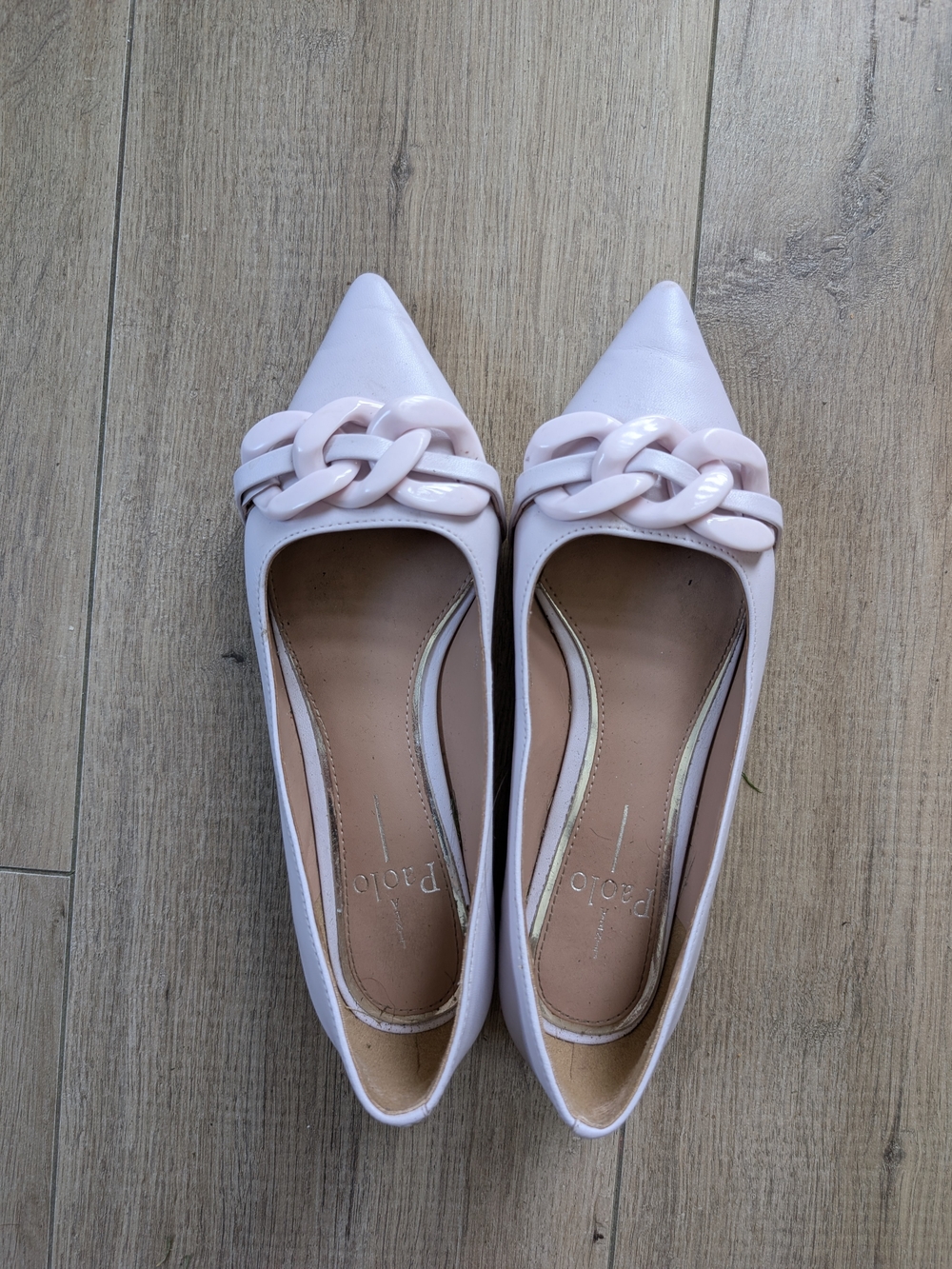 Paolo Blush Pink Pointed Toe Flats with Chain Accent